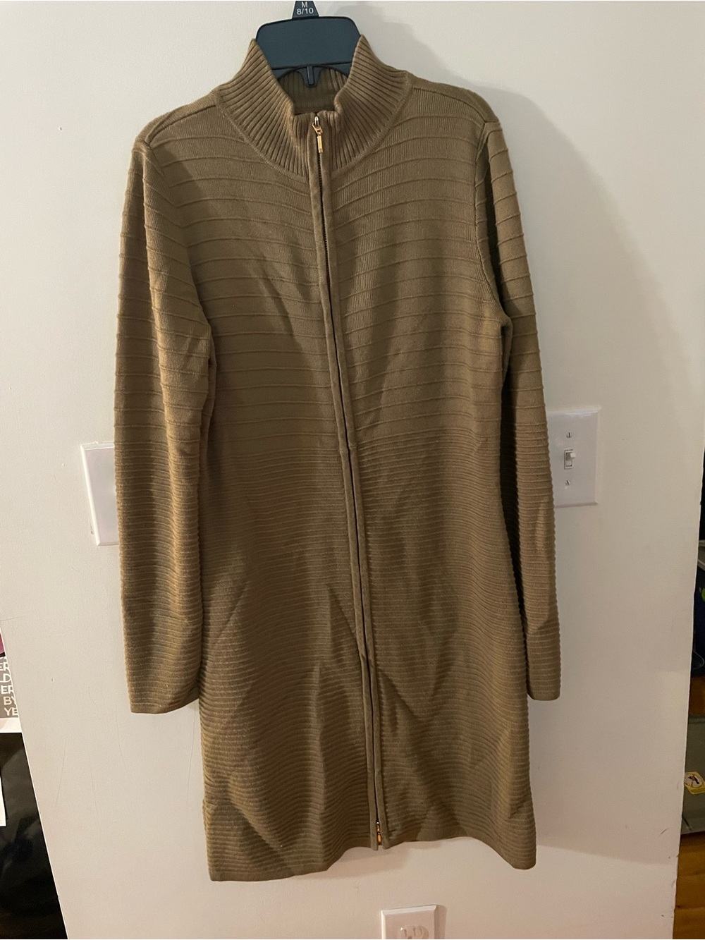 Calvin Klein Olive Zip-Front Long Sleeve Knit Dress Size S/P